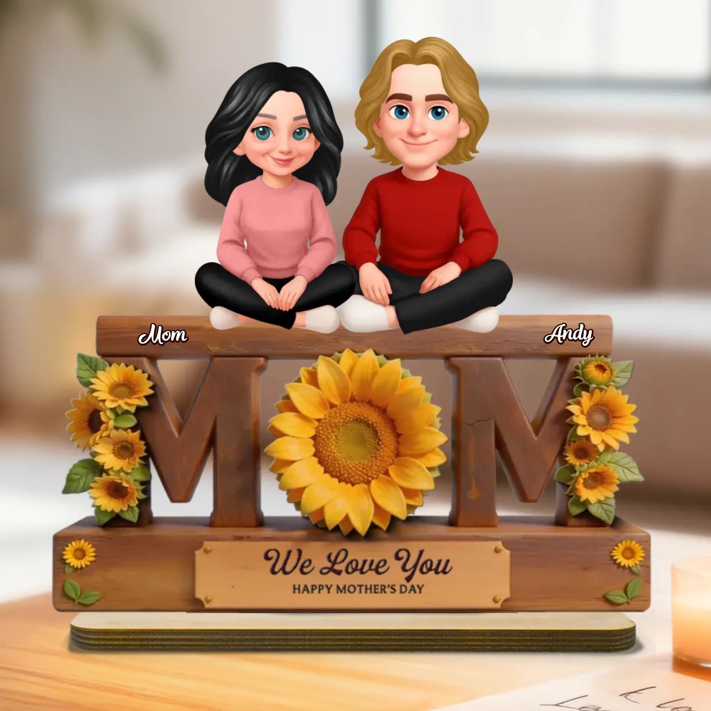 Beautiful Sunflower You Are My Sunshine MOM And Daughters Sons - Personalized 2-Layered Wooden Plaque - Gift For Mom