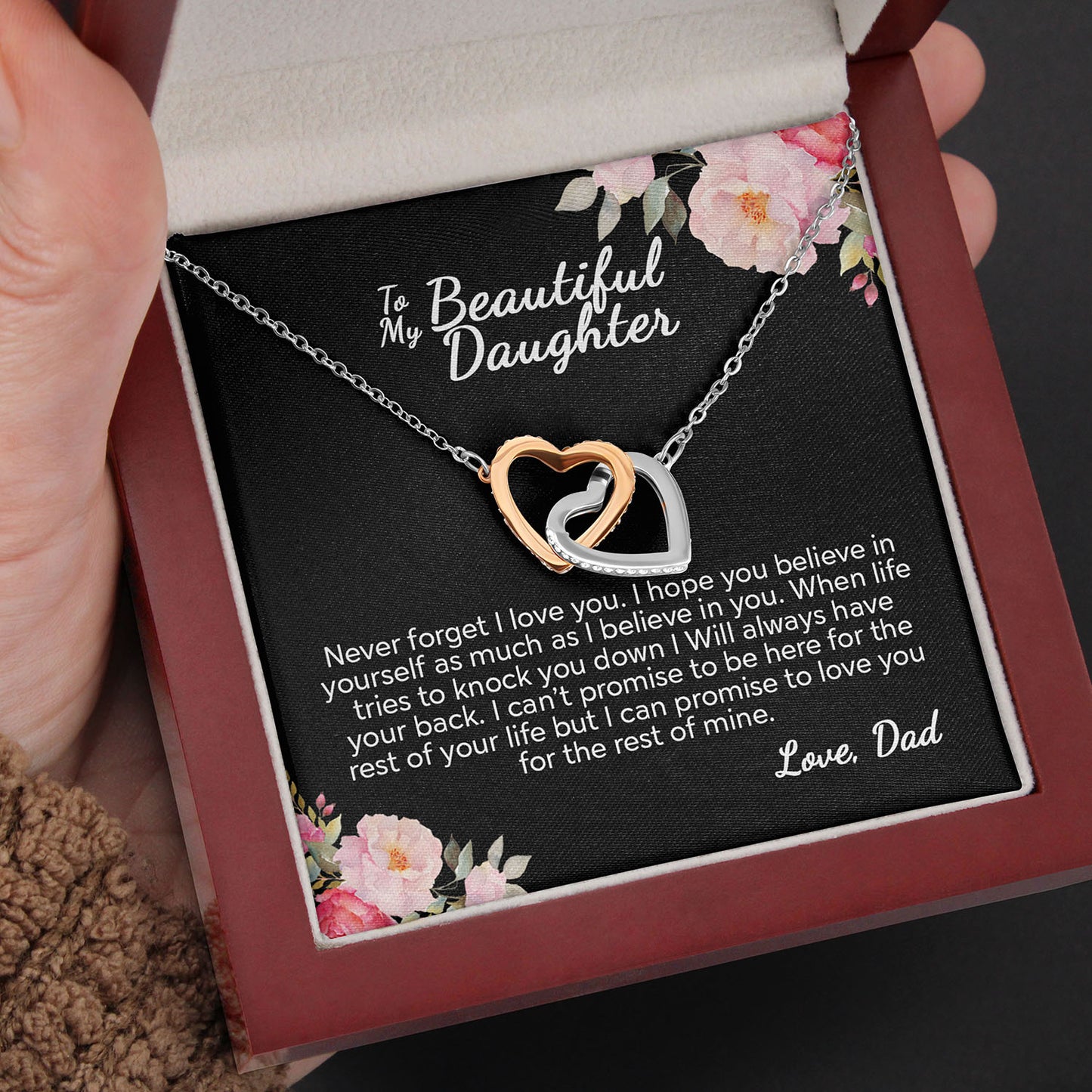 To My Beautiful Daughter From Dad - I Can Promise - Interlocking Hearts Necklace