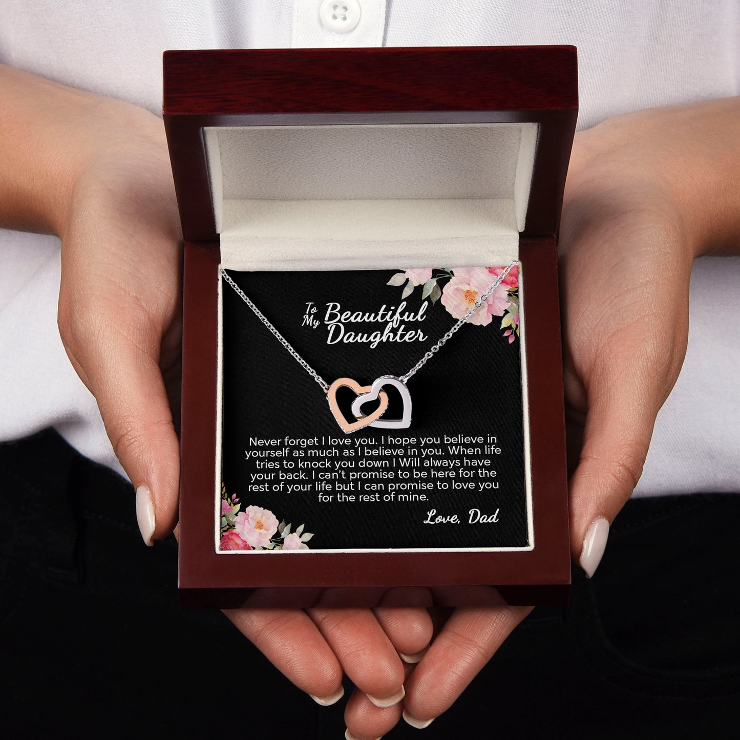 To My Beautiful Daughter From Dad - I Can Promise - Interlocking Hearts Necklace