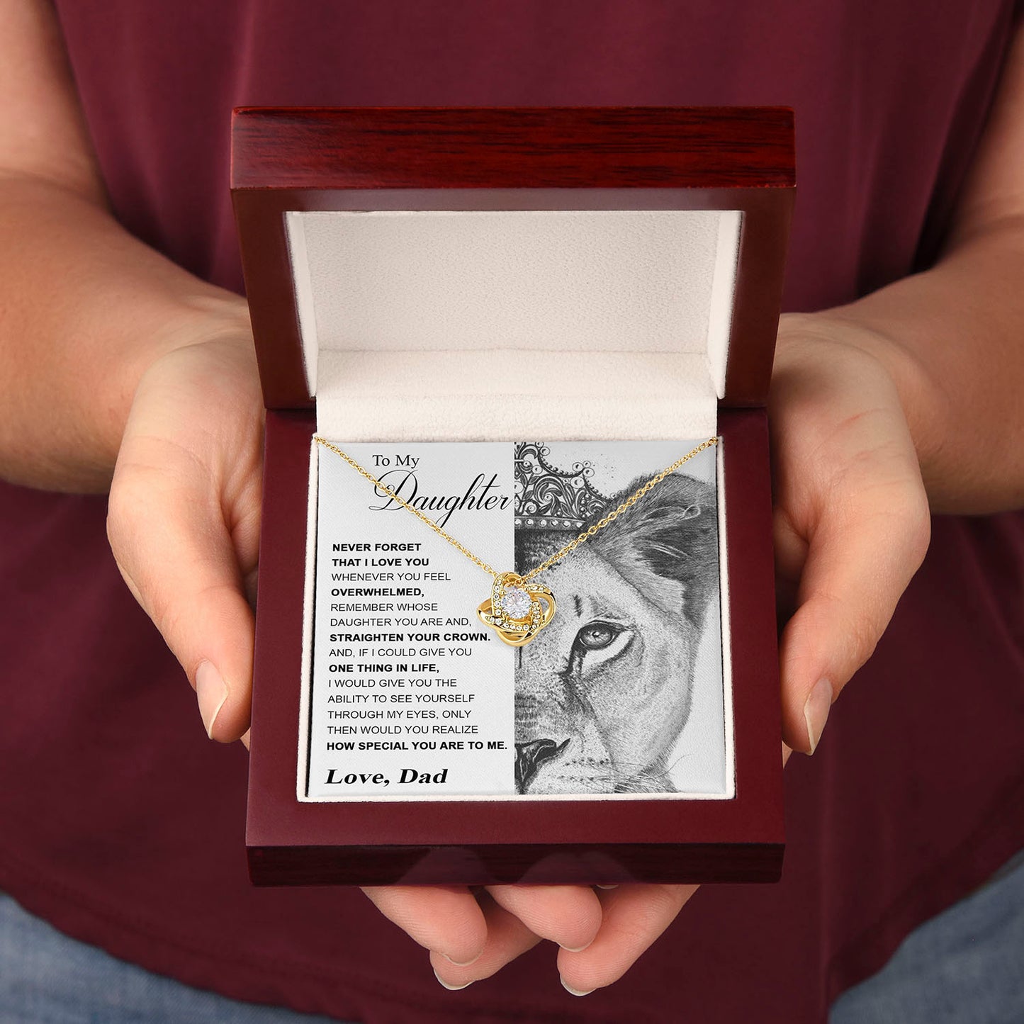 To My Daughter Gift From Dad - Never Forget That I Love You - Love Knot Necklace.