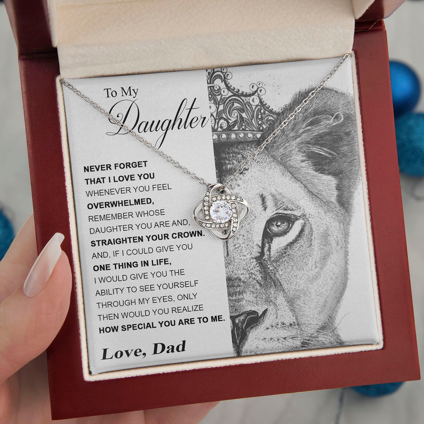 To My Daughter Gift From Dad - Never Forget That I Love You - Love Knot Necklace.