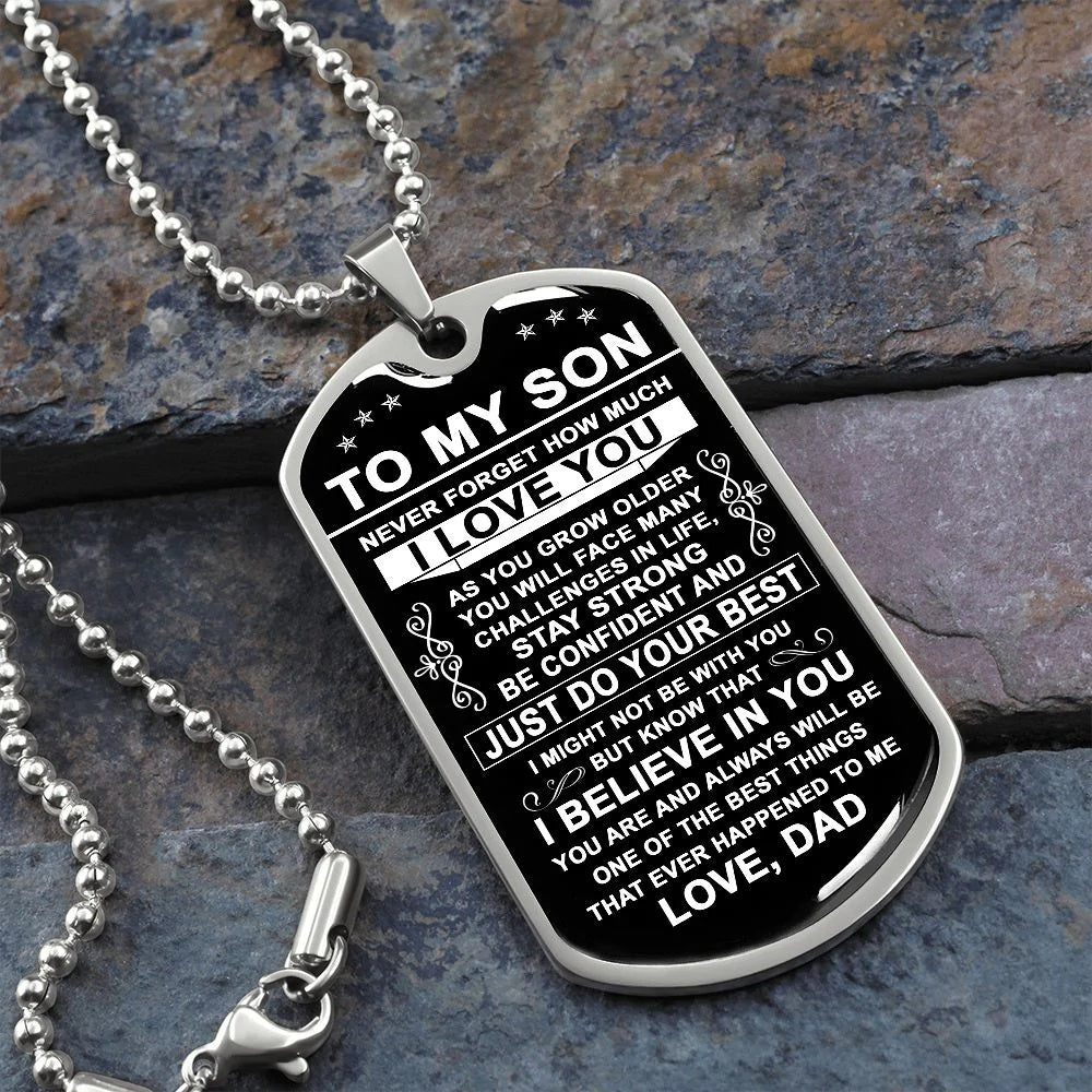To My Son Gift From Dad - Just Do Your Best - Dog Tag Necklace