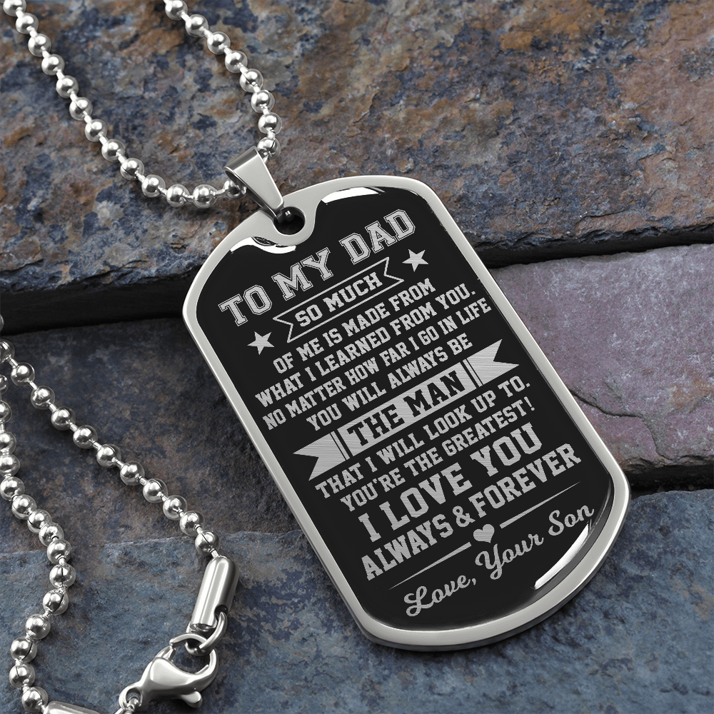 To My Dad Dog Tag Necklace - I Learned From You - Christmas Gift for Dad