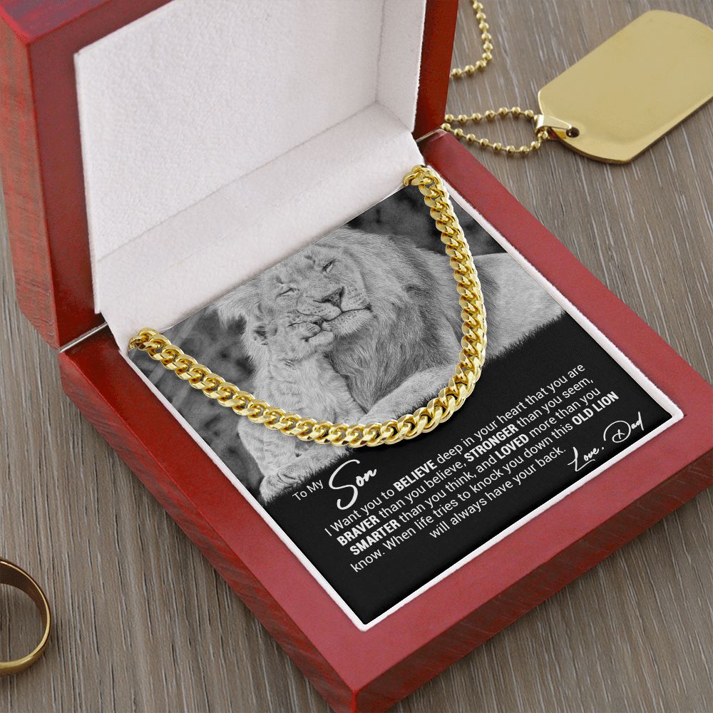 To My Son From Dad - This Old Lion Will Always Have Your Back - Cuban Link Chain Necklace