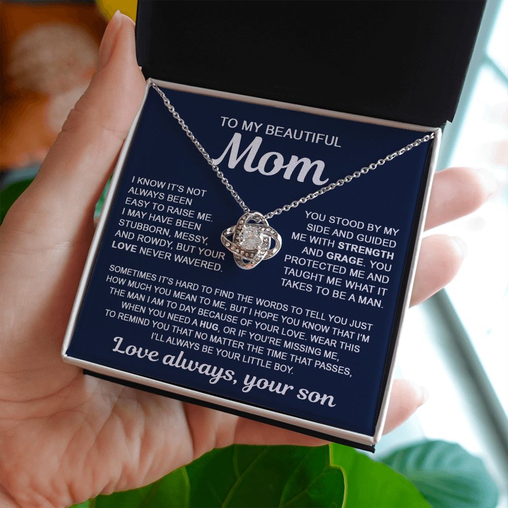 To My Mom - Taught Me To Be A Man - Love Knot Necklace Present To Gift Mom
