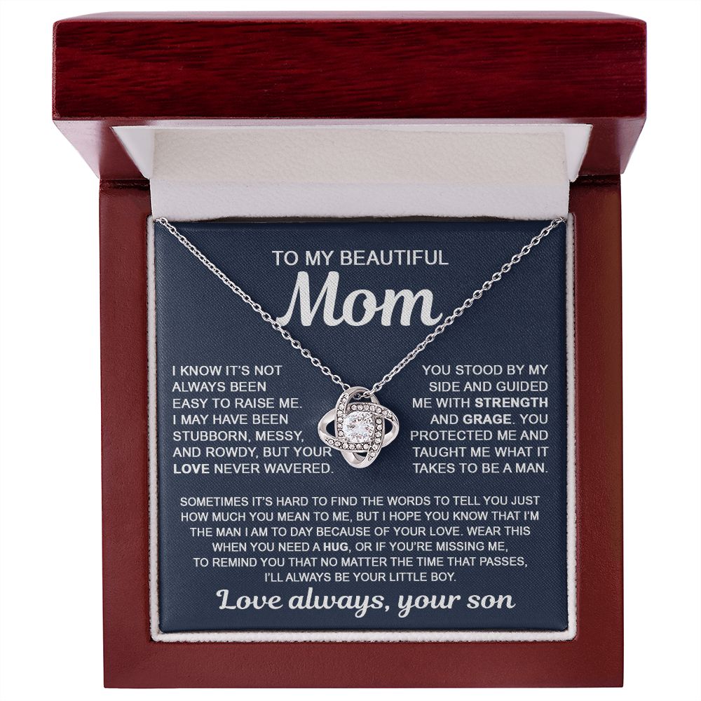 To My Mom - Taught Me To Be A Man - Love Knot Necklace Present To Gift Mom