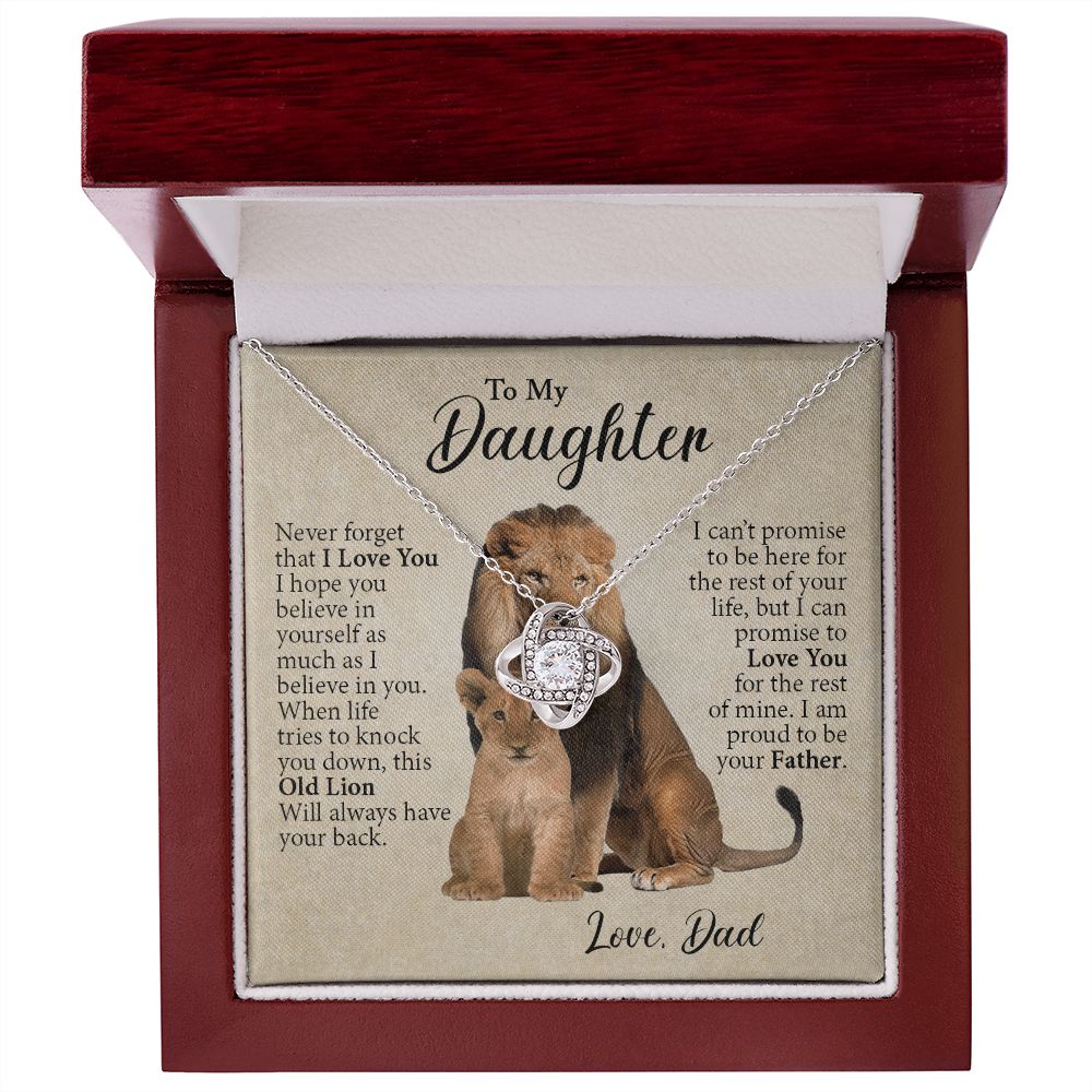 To My Daughter - This Old Lion Will Always Have Your Back - Love Knot Necklace Gift From Dad