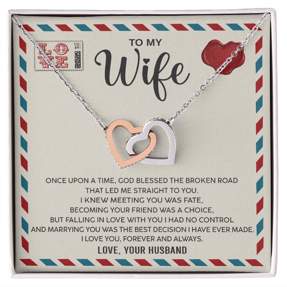 Wife Once Upon A Time - Interlocking Hearts Necklace - Romantic Gift For Wife From Husband