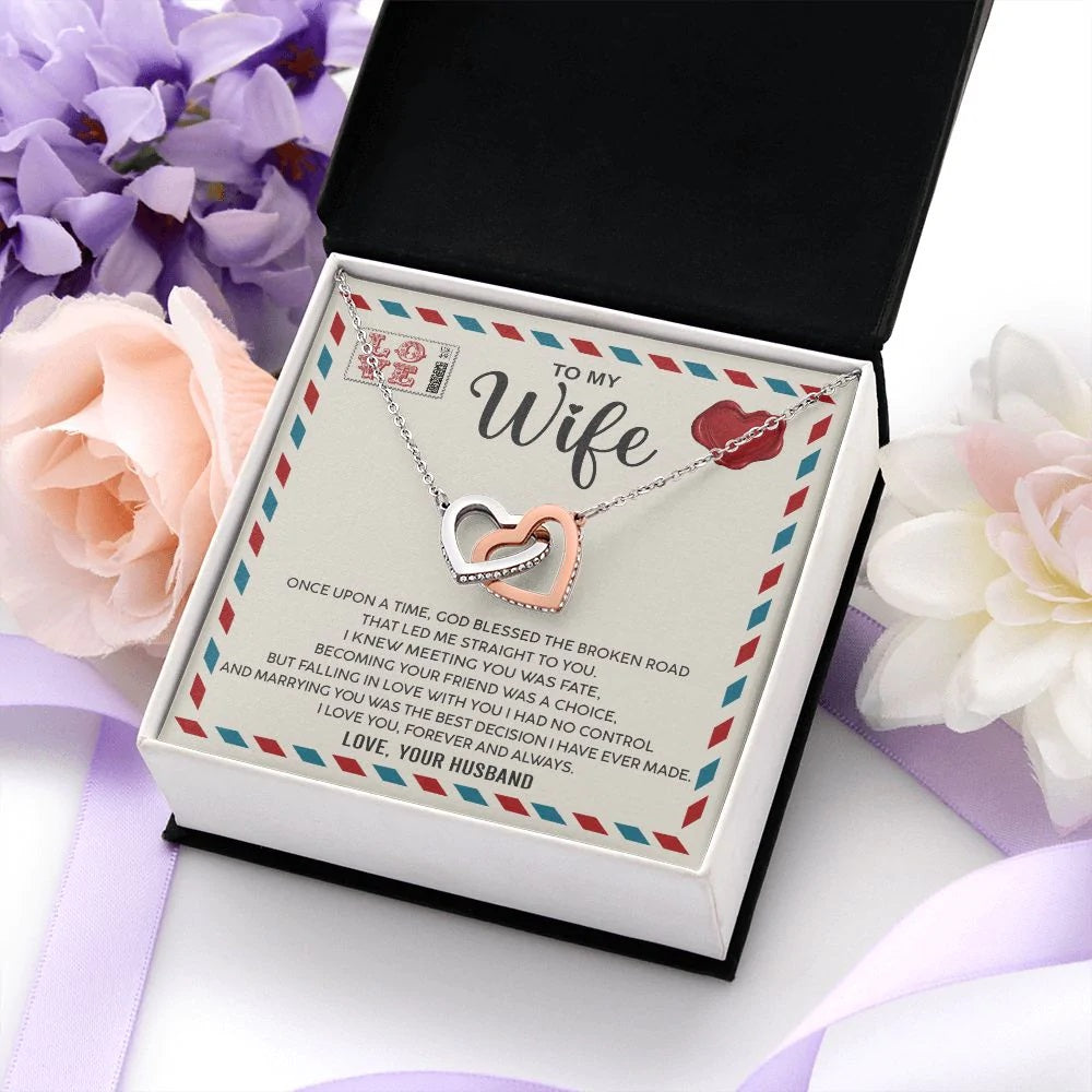 Wife Once Upon A Time - Interlocking Hearts Necklace - Romantic Gift For Wife From Husband