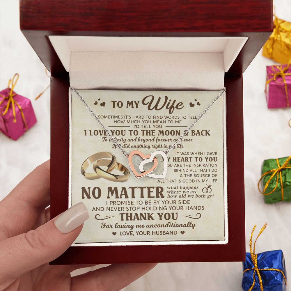 To My Wife - Love You Moon And Back - Interlocking Hearts Necklace