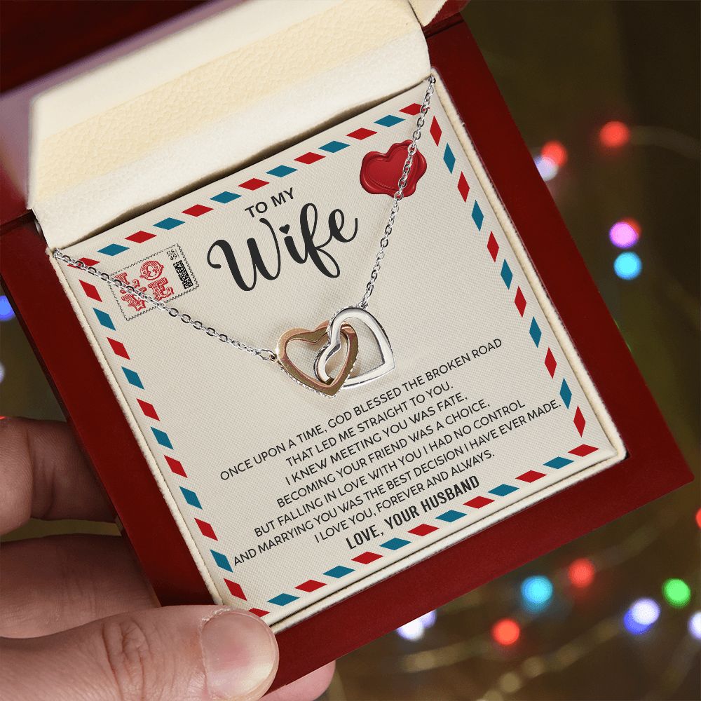Wife Once Upon A Time - Interlocking Hearts Necklace - Romantic Gift For Wife From Husband