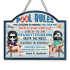 Pool Rules Swim At Your Own Risk Grilling Family - Personalized Custom Wood Sign