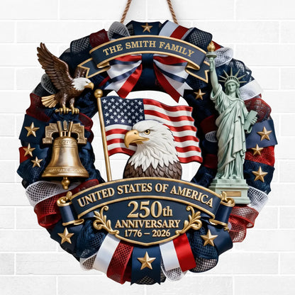 Custom Wood Sign - Personalized America 250th Anniversary Gifts For Mom, Dad, Brother, Sister, Kids - Family Forever United