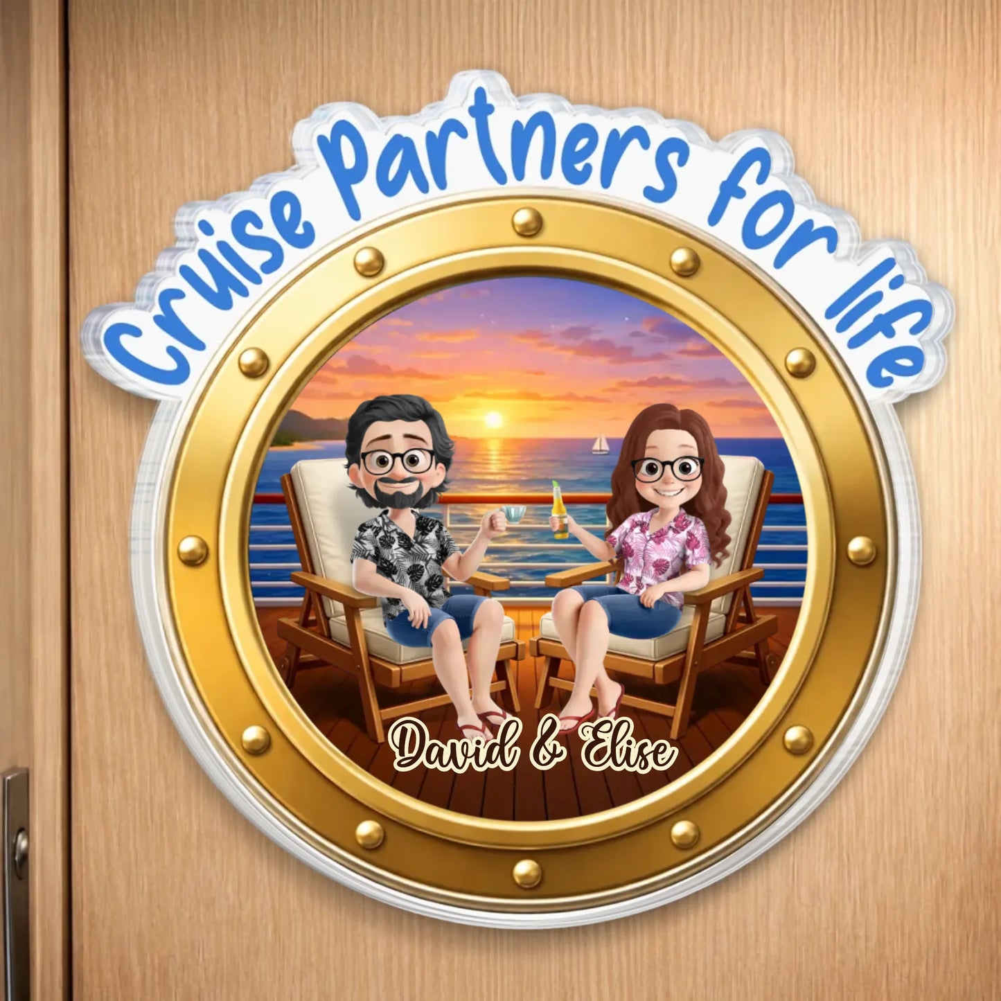 Custom Cruise Ship Door Magnet - Personalized Summer Vacation And Travel Gifts For Husband And Wife, Him And Her - Sailing Into The Ocean Together