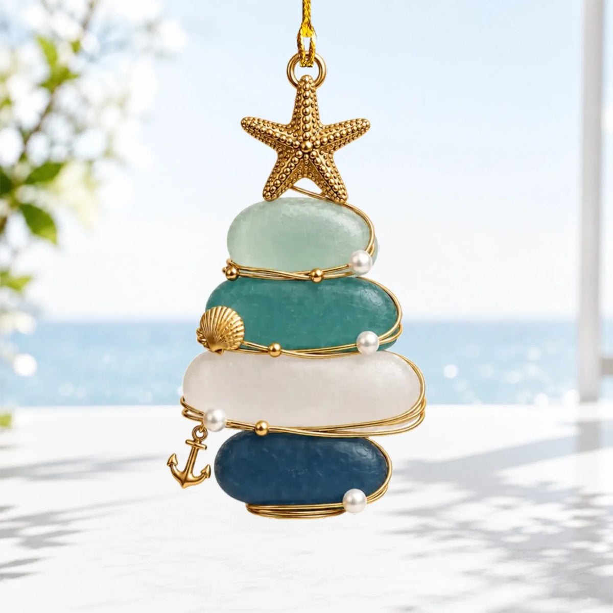Personalized Sea Glass Tree Ornament - Personalized Coastal Christmas Gift