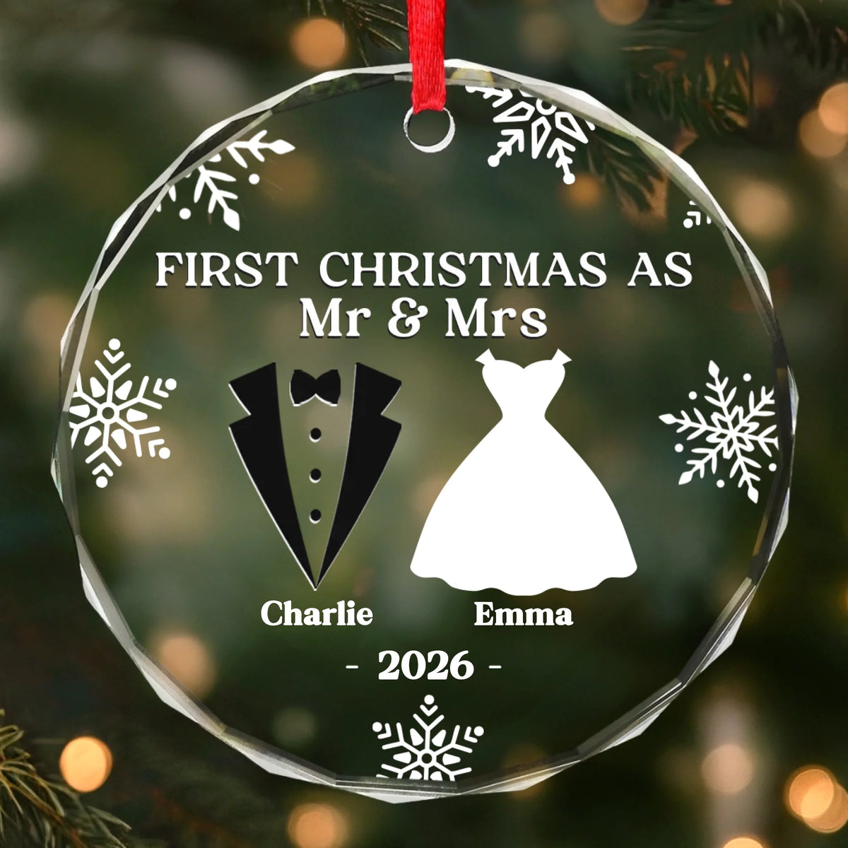 Our First Christmas As Mr & Mrs - Anniversary Wedding Gift For Couple, Husband And Wife - Personalized Glass Ornament