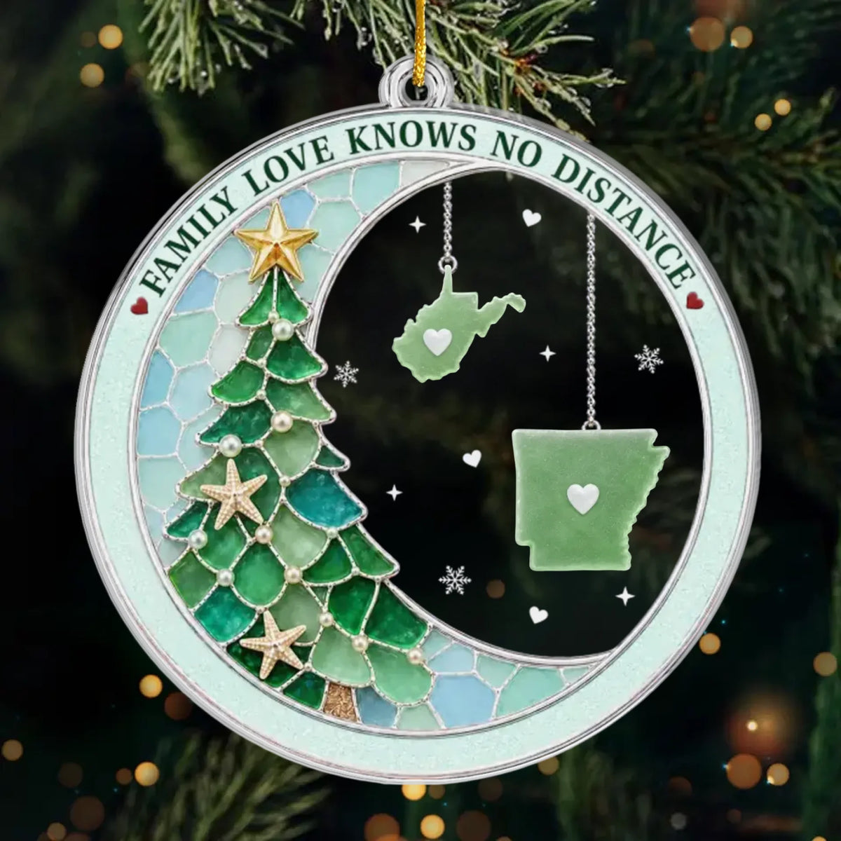 Custom Family Love Knows No Distance Christmas Gifts - Personalized State Acrylic Ornament