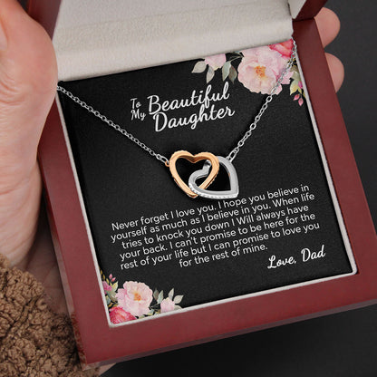 To My Beautiful Daughter From Dad - I Can Promise - Interlocking Hearts Necklace