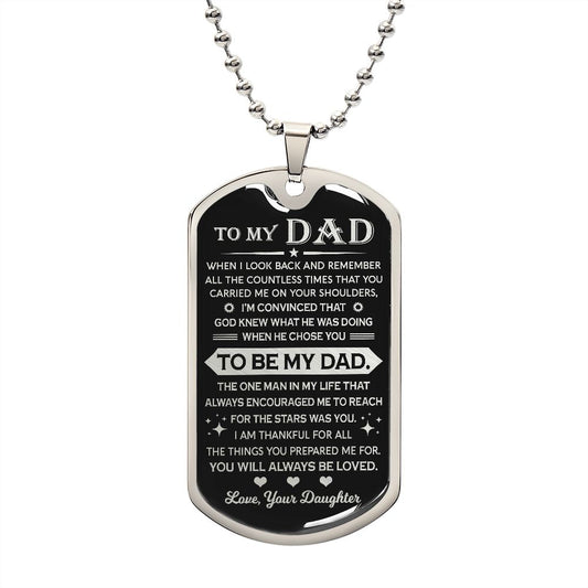 To My Dad Dog Tag Necklace - When I Look Back - Father's Day Gift for Dad