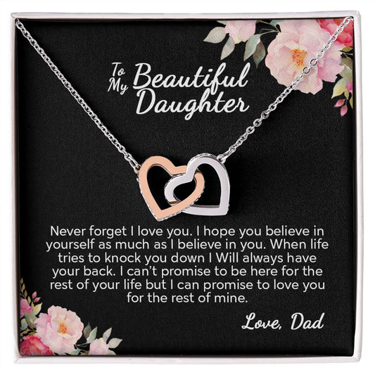 To My Beautiful Daughter From Dad - I Can Promise - Interlocking Hearts Necklace