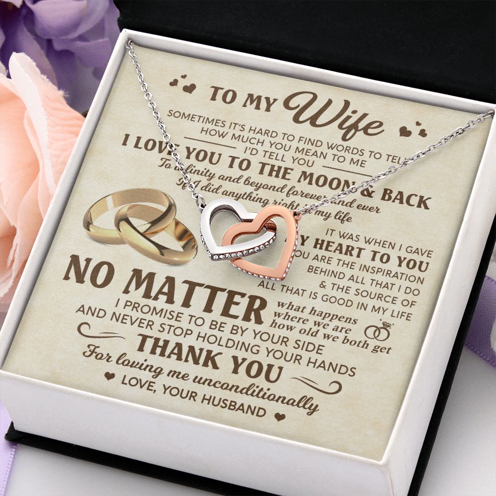 To My Wife - Love You Moon And Back - Interlocking Hearts Necklace