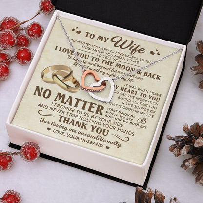 To My Wife - Love You Moon And Back - Interlocking Hearts Necklace