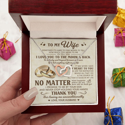 To My Wife - Love You Moon And Back - Interlocking Hearts Necklace